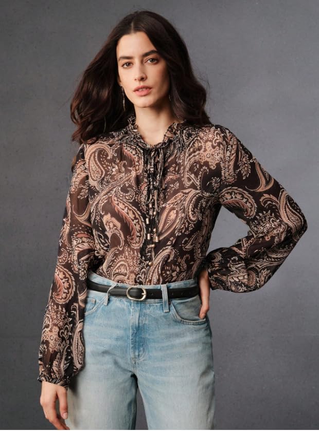 Image of Women Shirt ||Women Top || Cecily Paisley-Trim Button-Front Shirt (S-01-04)