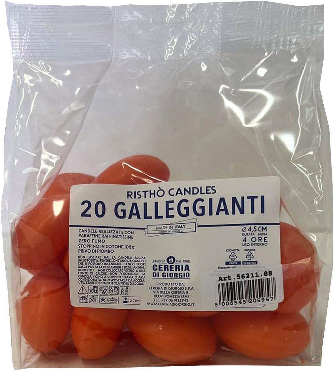 Pumpkin Colour Floating Candles Diameter 4.5 cm Height 2.8 cm – Pack of 20 Cereria Di Giorgio