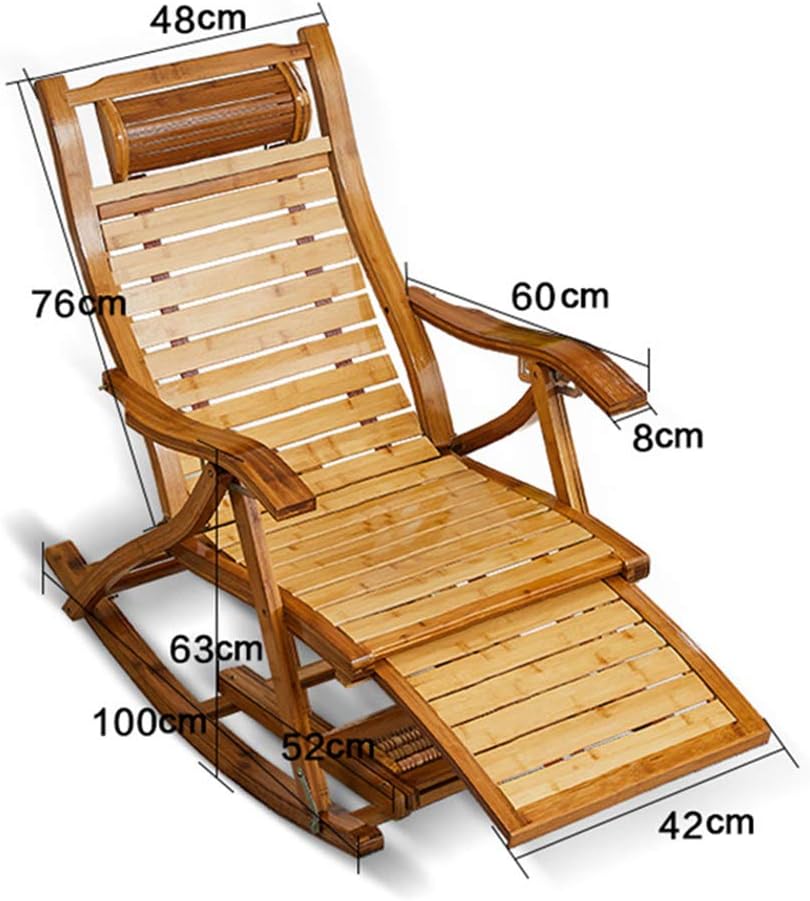 Reclining Garden Chair Bamboo Wood Folding Rocking Chair for Adult Sunbed Adjustable Sun Loungers Recliner for Patio, Poolside and Camping
