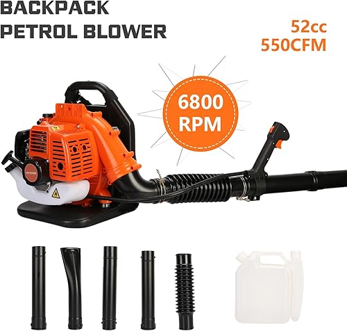 Miniatura 9 de Soplador de hojas de mochila, soplador de nieve de boquilla larga a gas, 52 cc, 2 tiempos, 550 CFM, potente soplador de polvo de un solo cilindro,