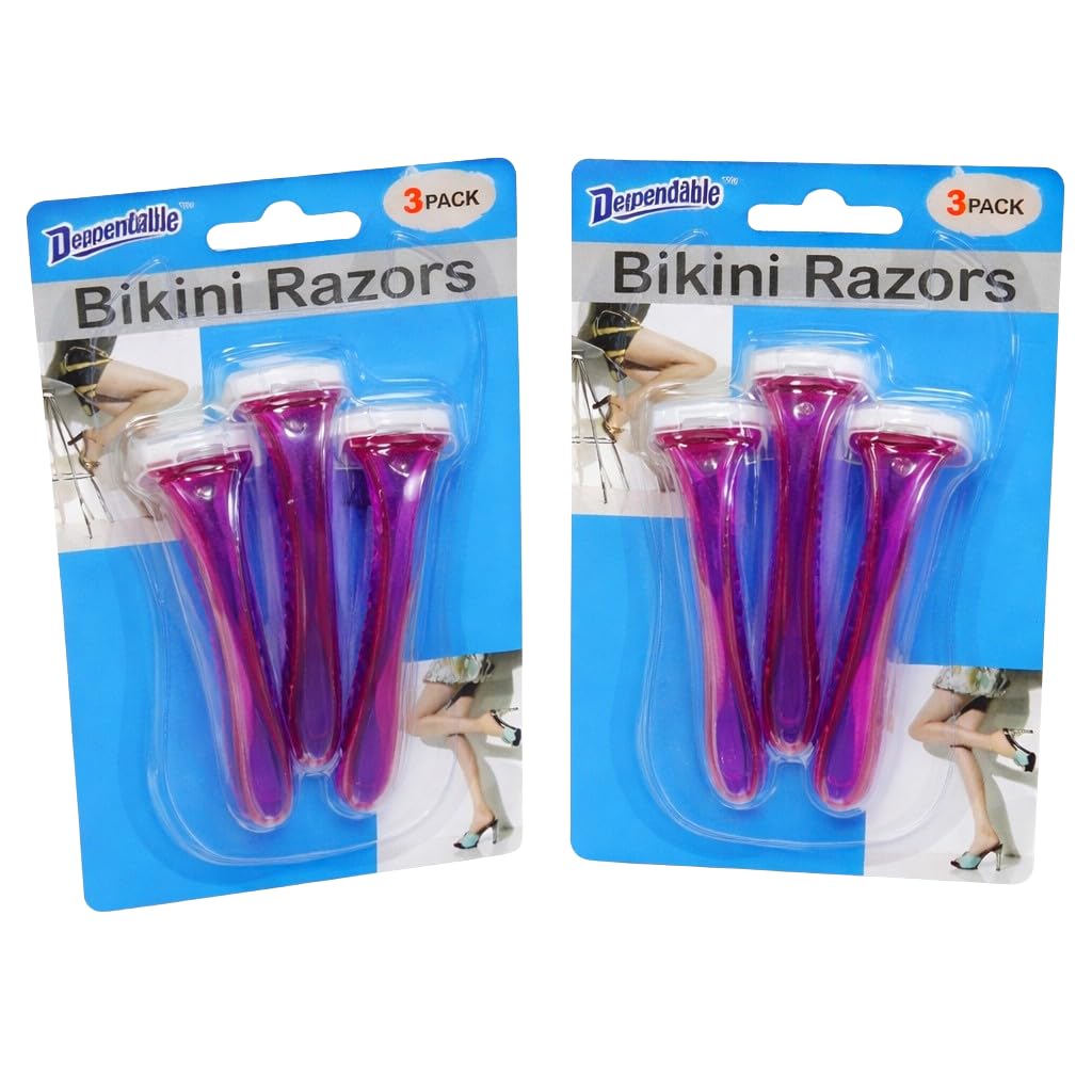 2 Packs Bikini Razors – Total 6 Pieces – Reusable Disposable Shavers for Women’s Bikini Area – Ideal for Brazilian Shave, Pubic Hair, Underarms, and