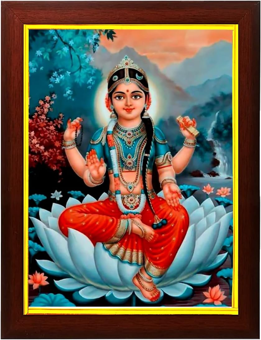 zig zag Goddess Bala Tripura Sundari Photo Frame For wall / Pooja room Size Medium ( 9.5 x 13.5 inches, Acrylic Glass) Brown