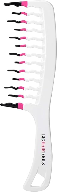 Big Hair Tools XL Size Wavy Wide Tooth Comb, White