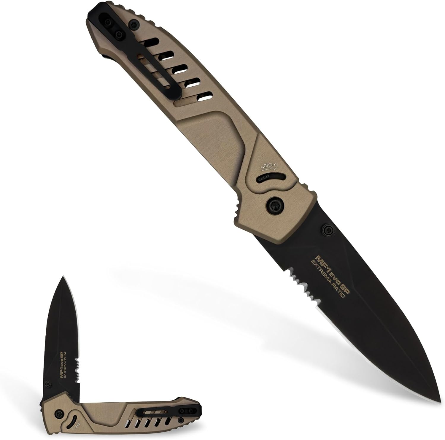 Extrema Ratio - MF1-EVO SP (BLACK), Folding Knife, M390 stainless steel blade hardened to 60 HRC, satin finish, aluminum handle, rear screwdriver, glass breaker, reversible clip, made in Italy