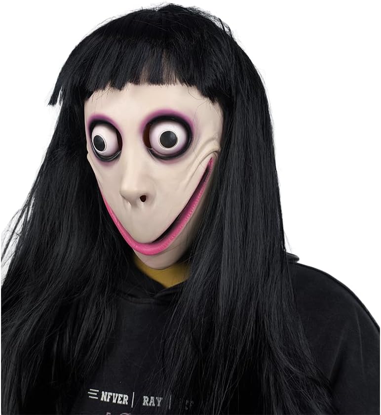 MOMO Mask for Adult Women, Scary Mask Halloween Mask, Horror Creepy Head Mask, Latex