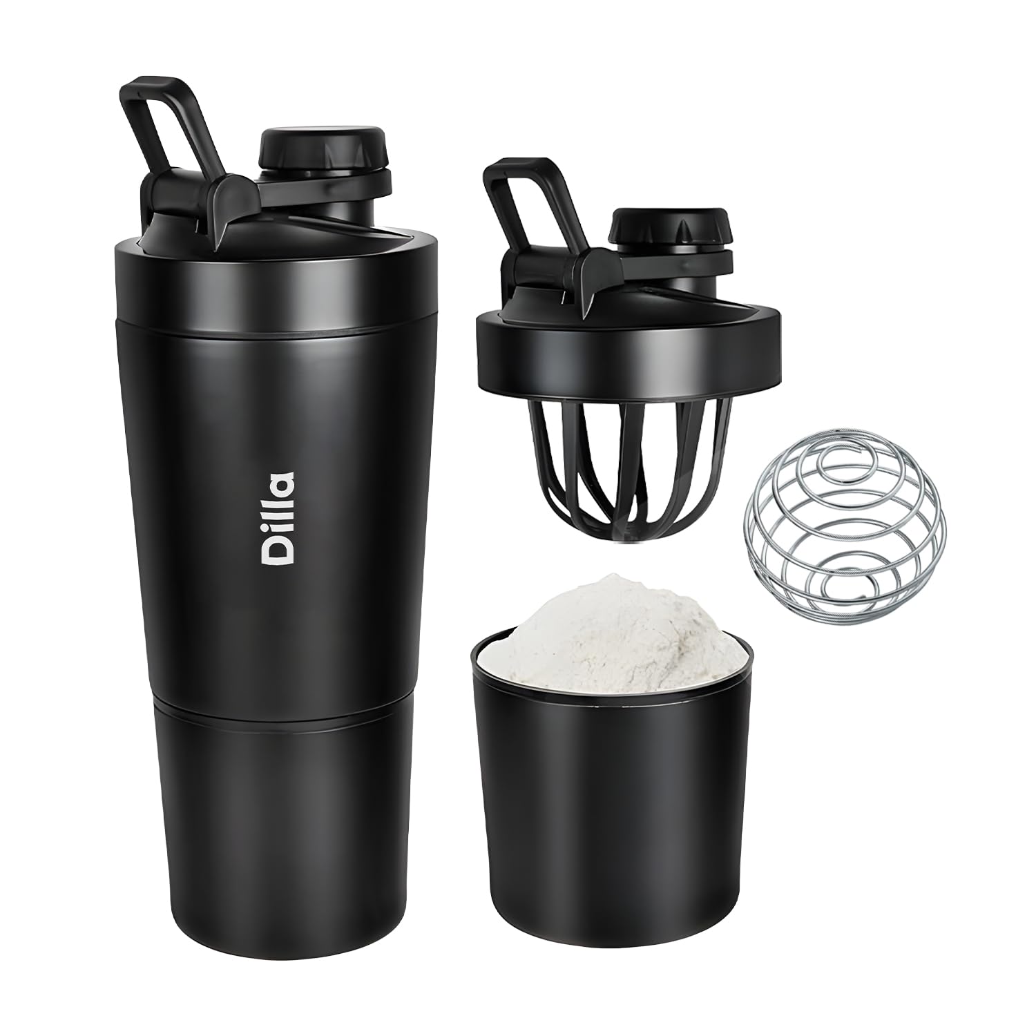 Dilla Protein Shaker Bottle - 800ml | Non-SLip and Leak-Proof Design | Hot and Cold | Scale powder compartment | Ideal for workout, outdoor activities, Gym, or busy days | On the Go