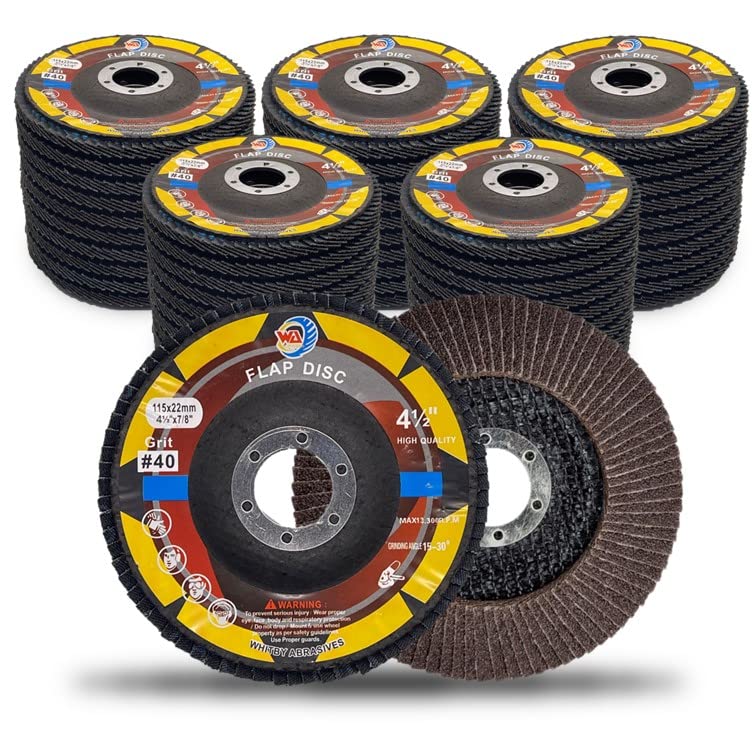 WA 50PACK - 4 1/2" x 7/8" Calcined Alumina High Density Industrial Grade Flap Disc Sanding Disc Grinding Wheel for Angle Grinder Metal/Stainless Steel/Wood T29, 4 1/2 Inch (Grit 40)