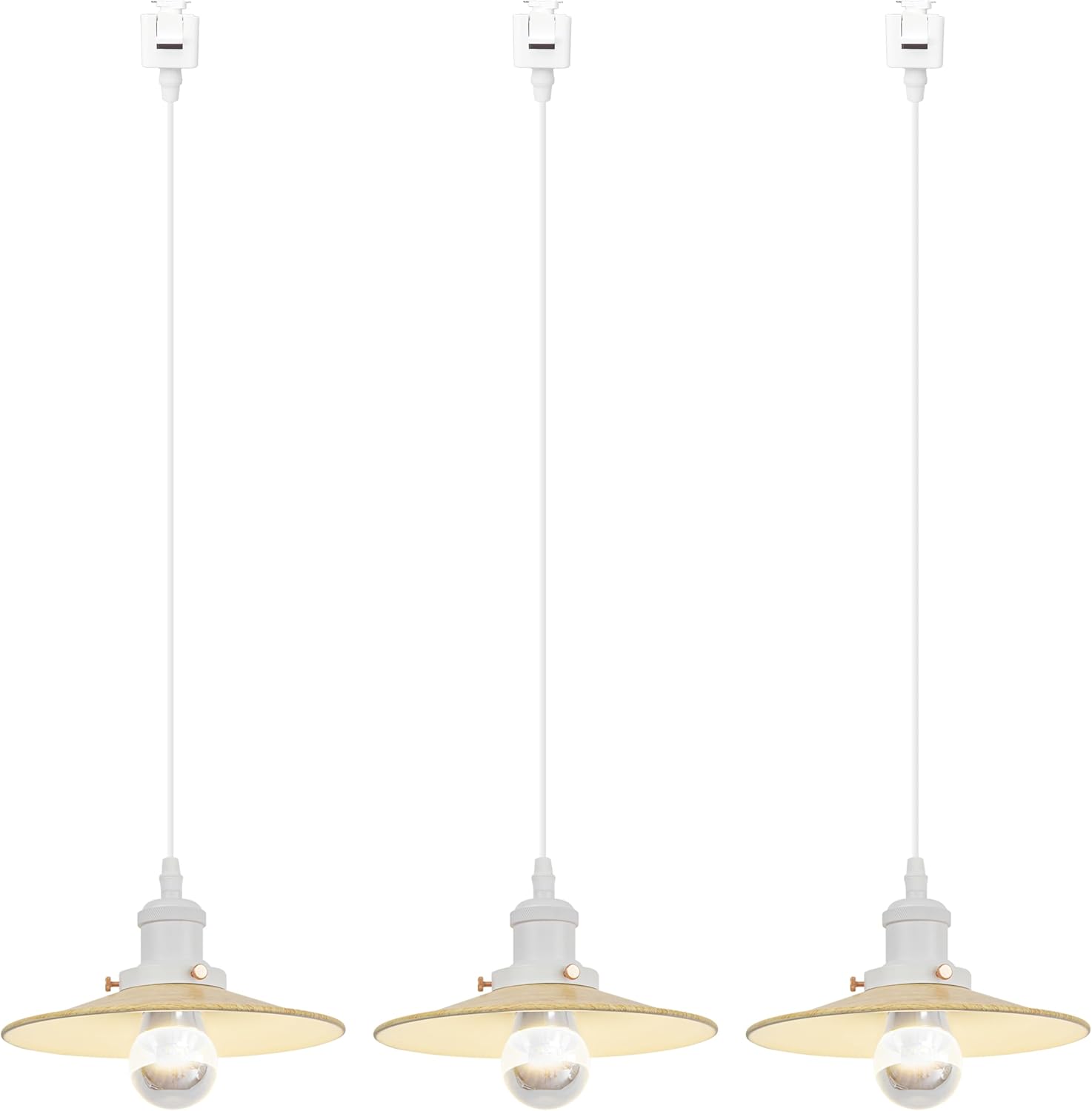 Kiven Anti Glare J-Type track lighting pendants, 3-Light J track pendant lights,Industrial J track Light Pedant for Kitchen Island Restaurant Hallway, Yellow