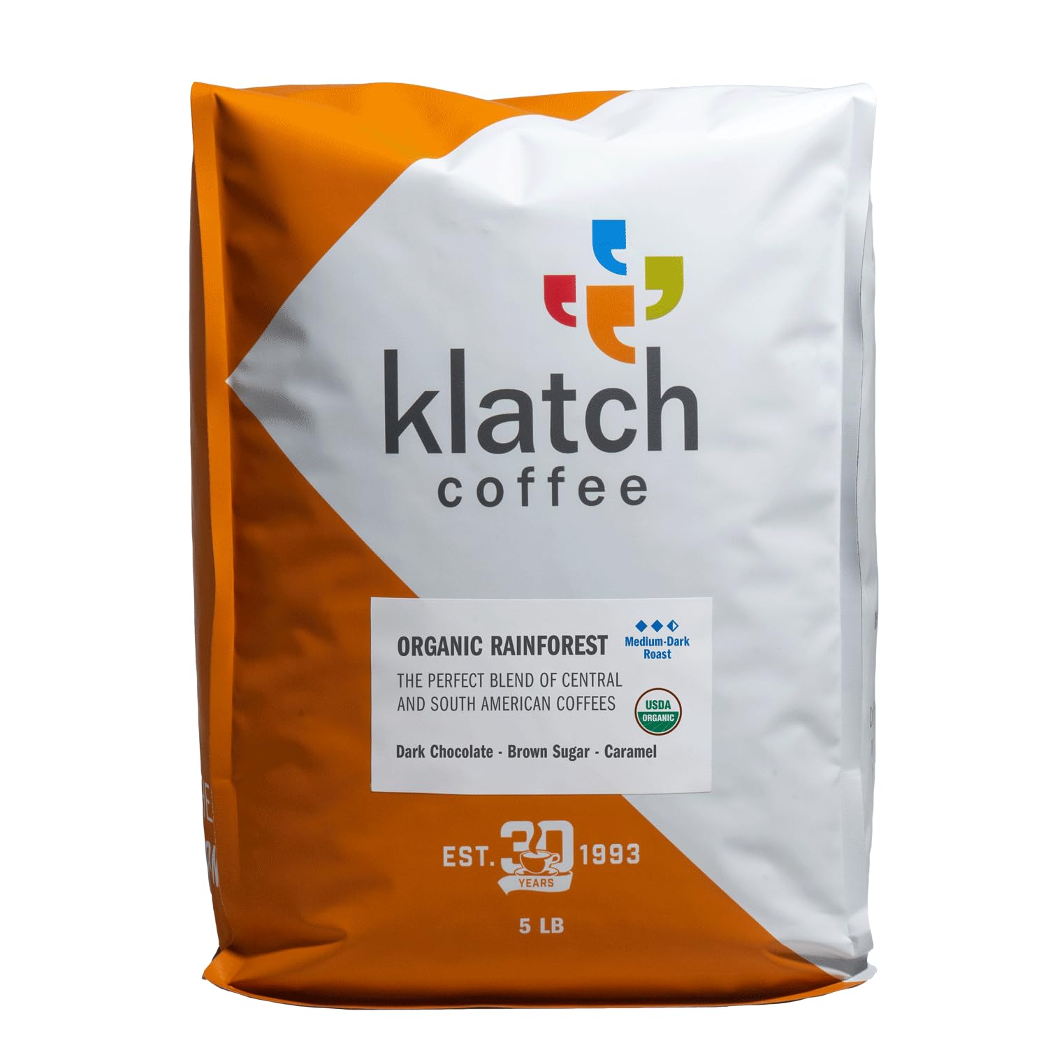 Klatch Coffee Organic Rainforest Blend Medium-Dark Roast, 5 Pounds, Whole bean