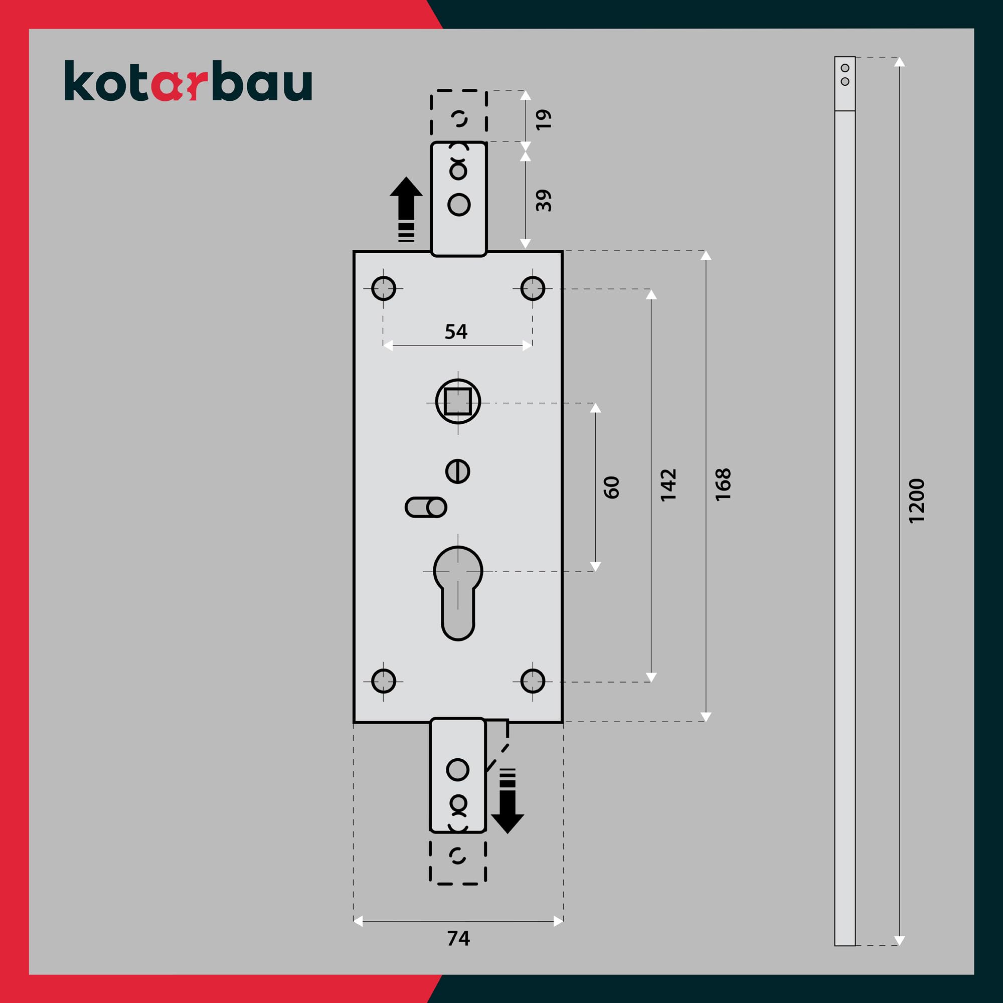KOTARBAU® Cerradura para Puertas de Garaje batientes, Puertas de almacenes, rejas, Cerradura de embutir, Cerradura para Puertas y portones 60 mm, Cerradura Vertical - Juego Completo