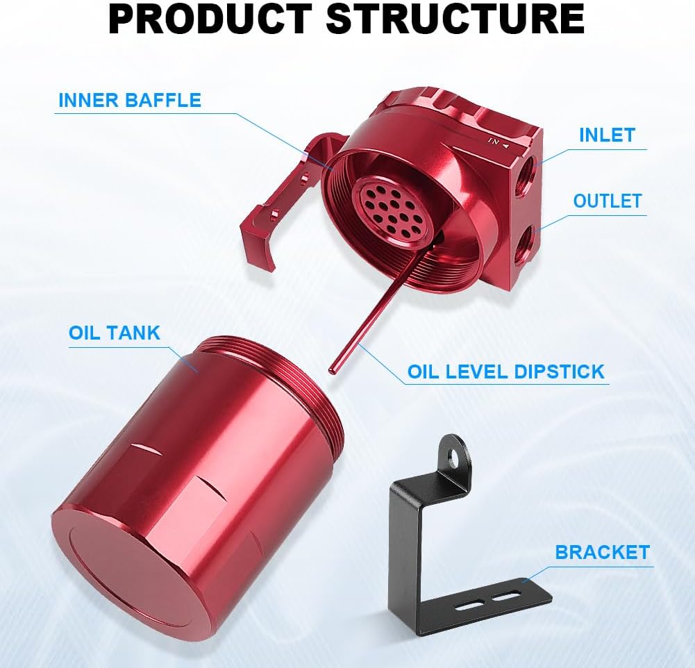 JDMON Oil Catch Can, Aluminum Oil Separator Tank Compatible with 2014-2018 Chevy Silverado 1500 GMC Sierra 1500, 2015-2020 Chevy Tahoe Suburban GMC Yukon, Oil Air Reservoir with Fuel Line, 350ML, Red