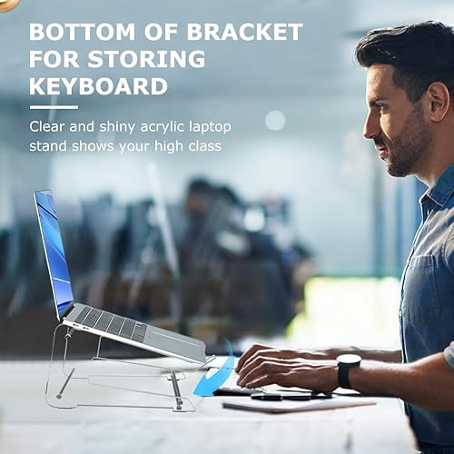 Miniatura 7 de Bibabala Soporte para laptop, soporte acrílico para computadora de escritorio, elevador ergonómico para computadora, soporte grueso transparente
