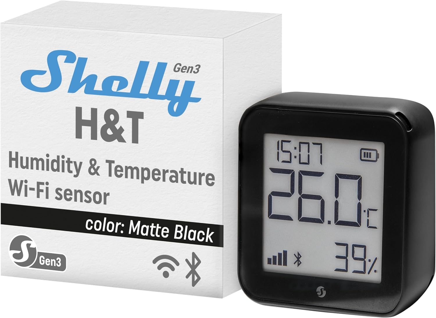 Shelly H&T Gen 3 Lot de 2 capteurs de température et d'humidité Wi-Fi et Bluetooth - Automatisation domestique - Pas de hub nécessaire - Longue durée de vie de la batterie - Montage mural