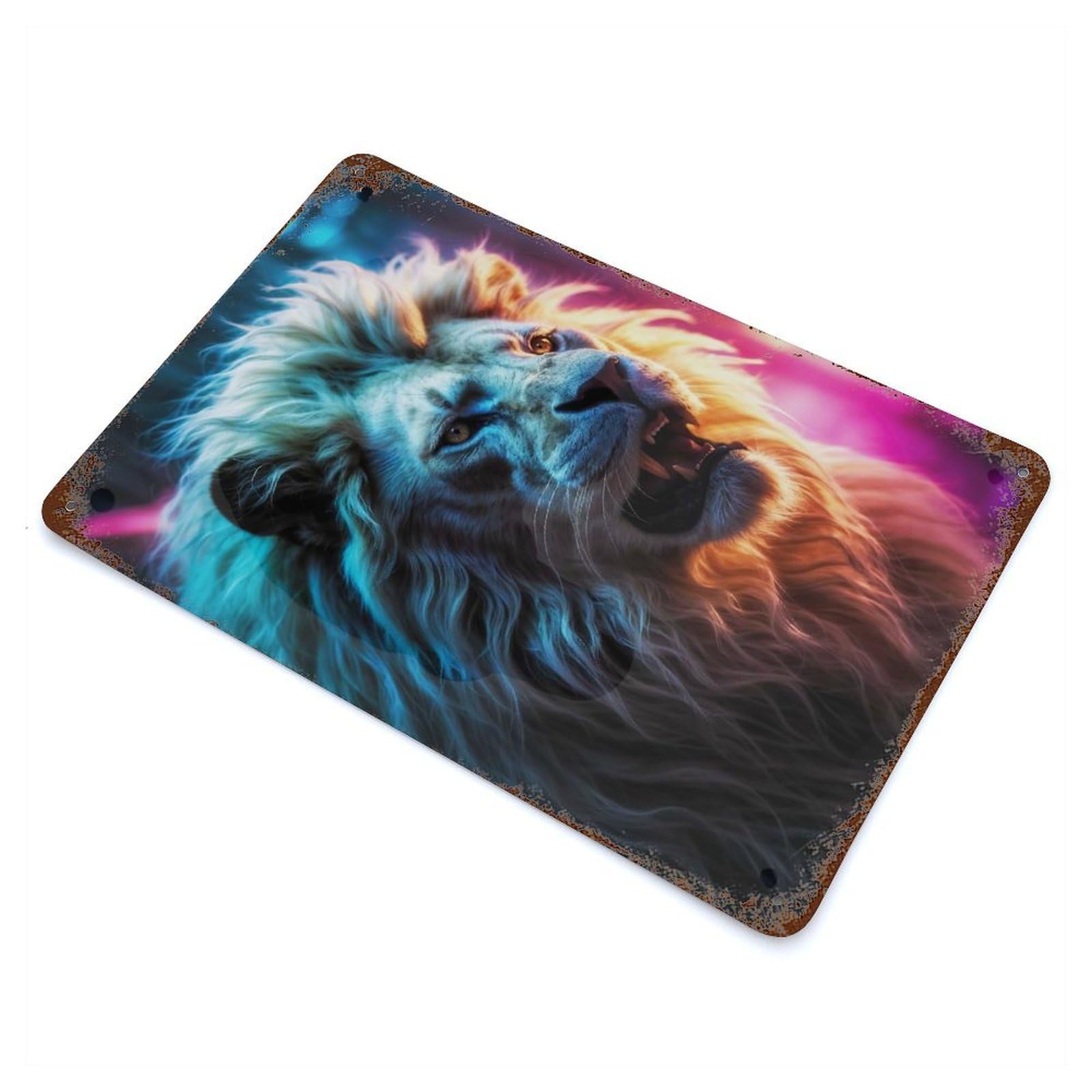 Neon Lion 11.8"x7.9" Rusty Metal Tin Sign, Novelty Wall Decor for Cafe, Home Bar And Lounge Decor