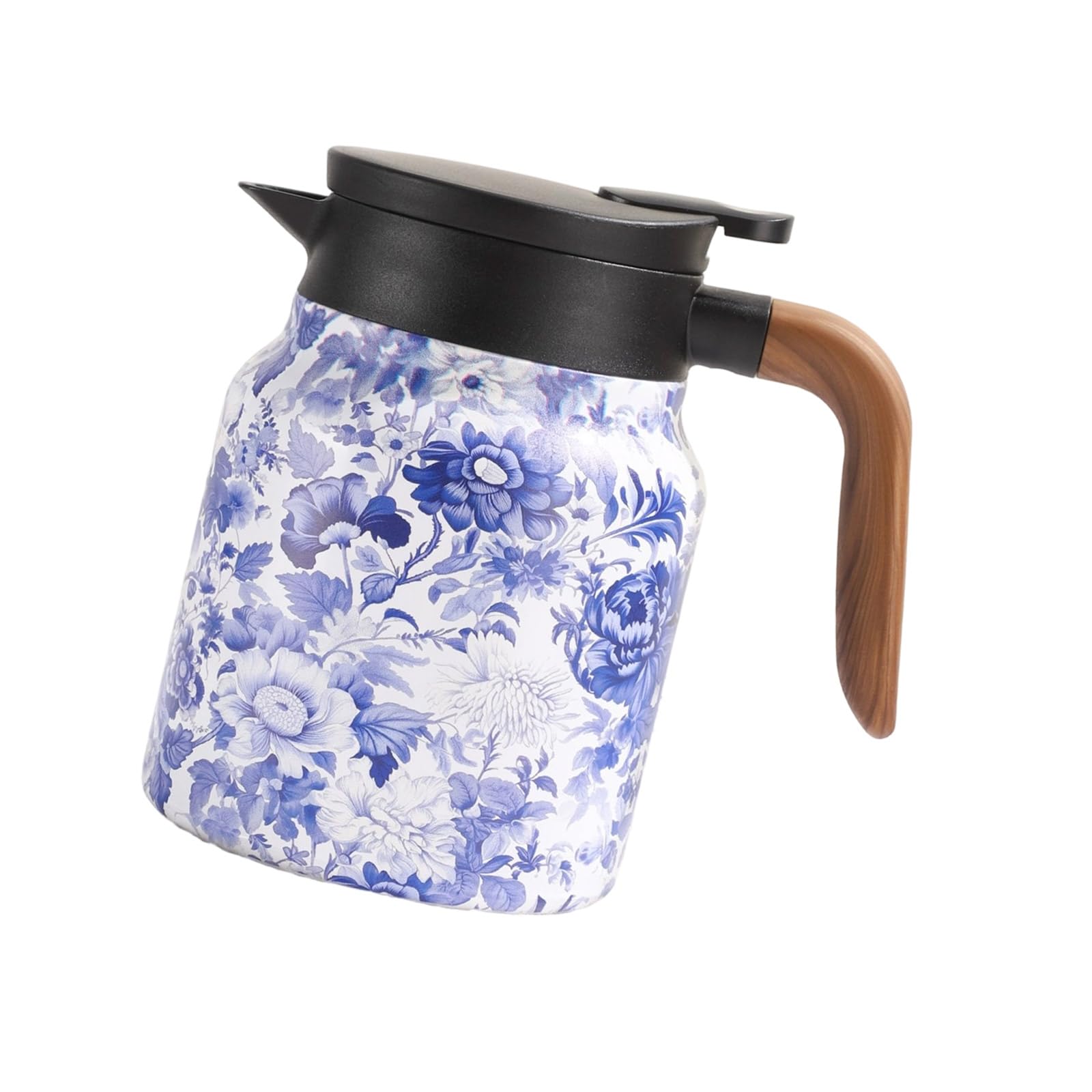 MALSSE Large Capacity Vintage Floral Thermal Pot 1000ml, Leakproof Stainless Steel with Detachable Filter & Wood Grip Insulated Teas Kettles with Strainer
