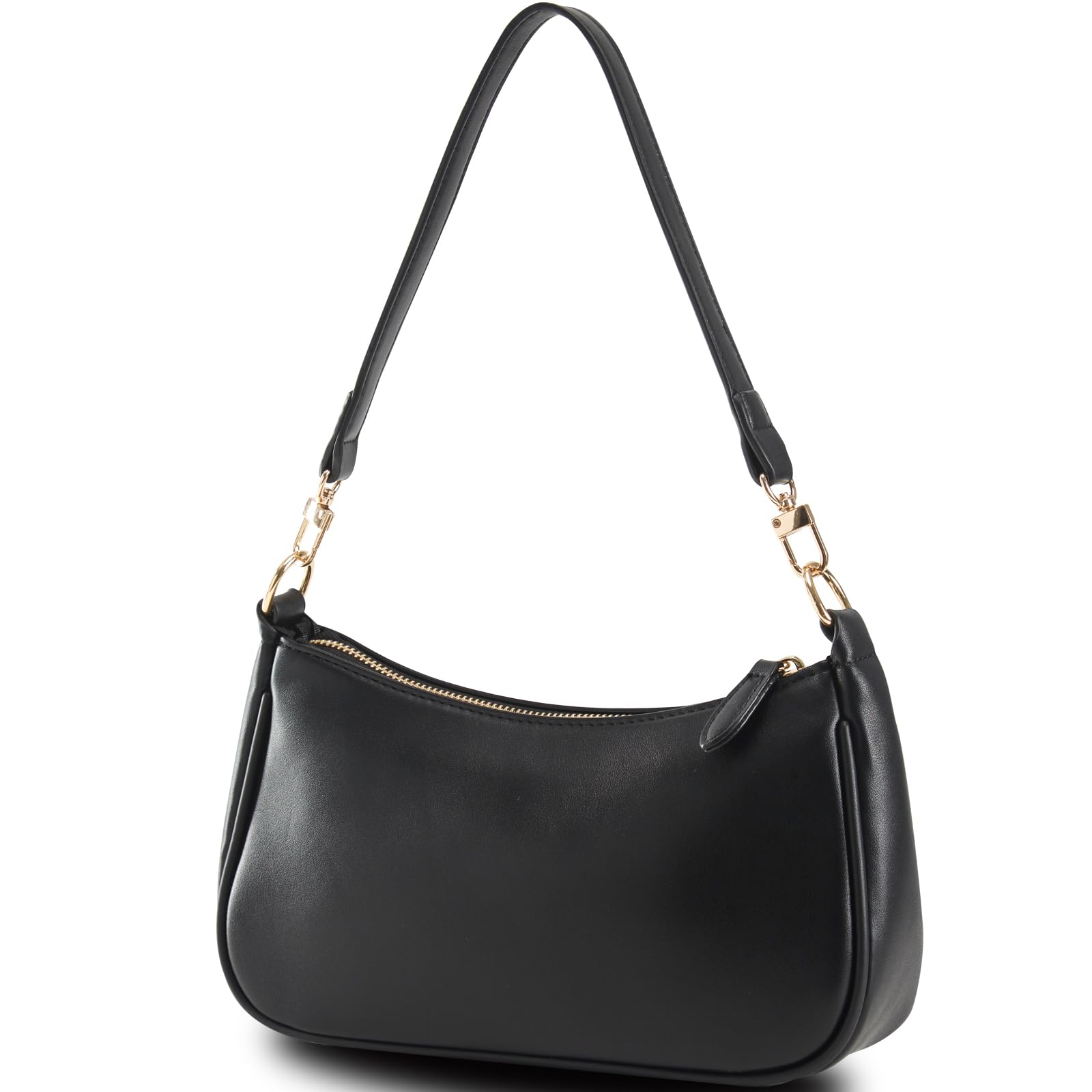 Small Cresent Shoulder Bags Crossbody Purses for Women Vegan Leather Handbag Clutch Hobo Purse (Black)