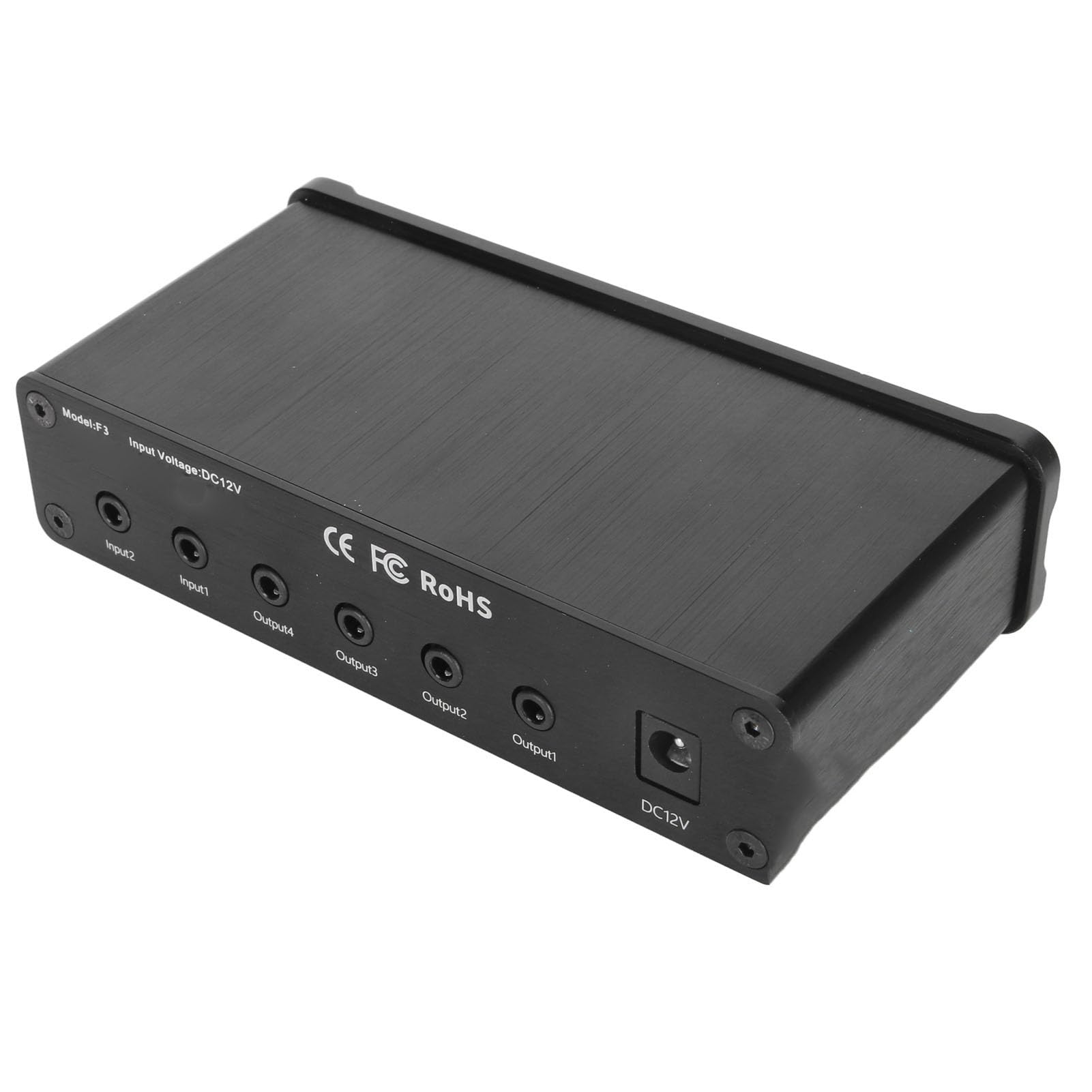 Distribuidor Mixto de Sonido, 2 en 4 Salidas Distribuidor Mixto de Sonido Volumen Ajustable 100‑240V Conector para Auriculares de 3,5 Mm Carcasa de Aleación de Aluminio sin