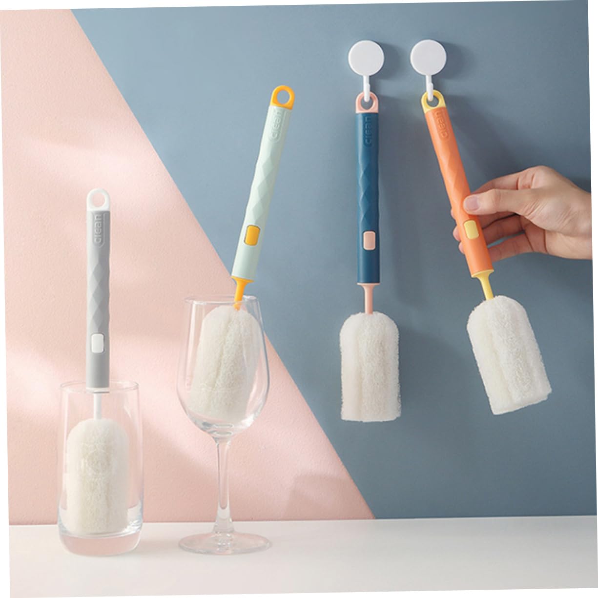Abaodam 3 Set Di Spazzole Per Biberon Con Manico Per Biberon Materiale Sicuro Spazzola Con Punta Staccabile Portatile Per Uso Domestico 4 Pezzi * 3