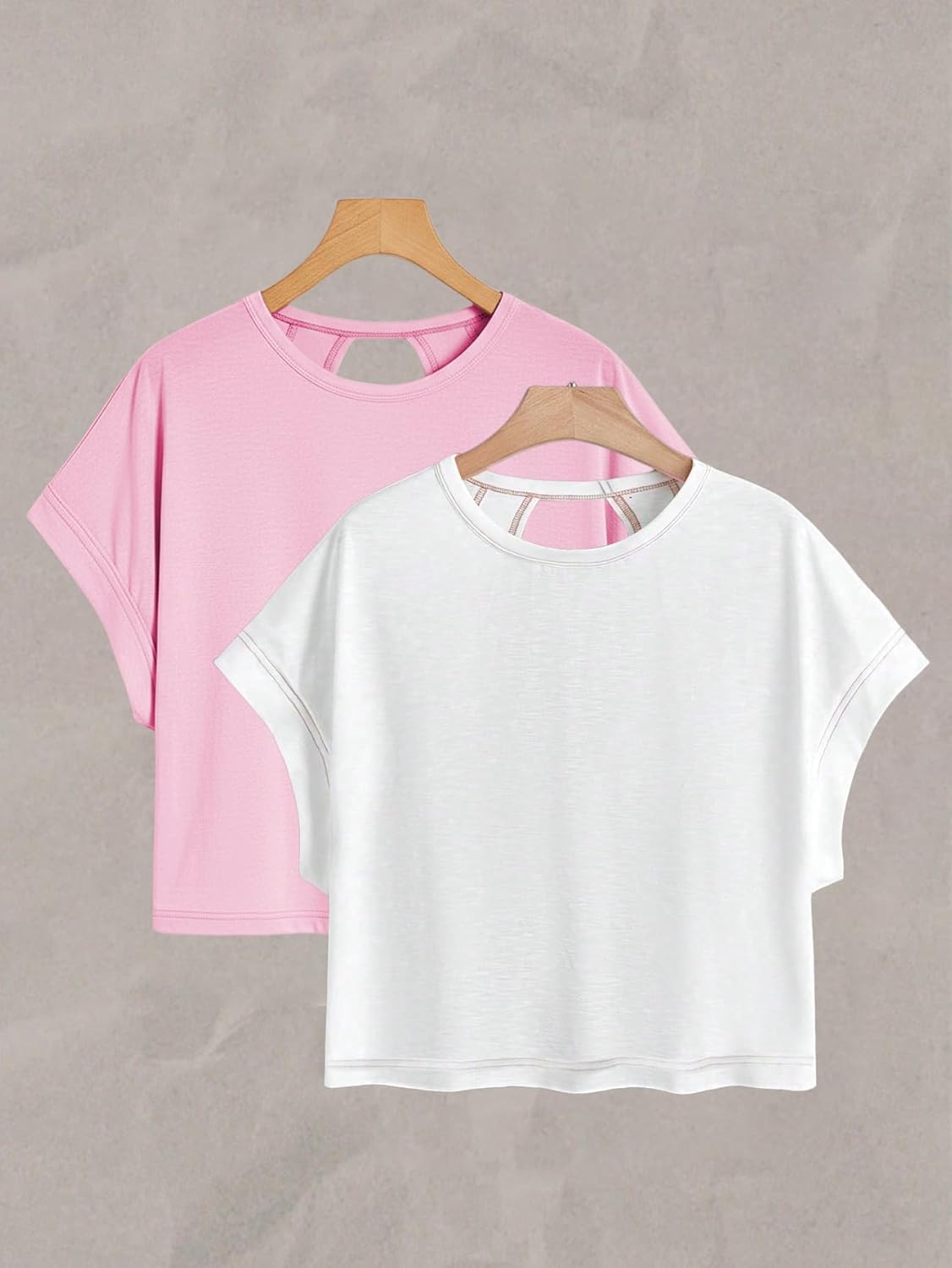 Women's 2 Packs Open Back Tops Criss Cross Cut Out Summer Casual T Shirt Crewneck Short Sleeve Backless Tee - Image 3