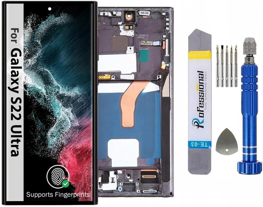 It'Go OLED HD (6.67 Inch) Display per Samsung S22 Ultra 5G S908 con impronte digitali LCD di ricambio touch screen con strumento nero con cornice di alta qualità