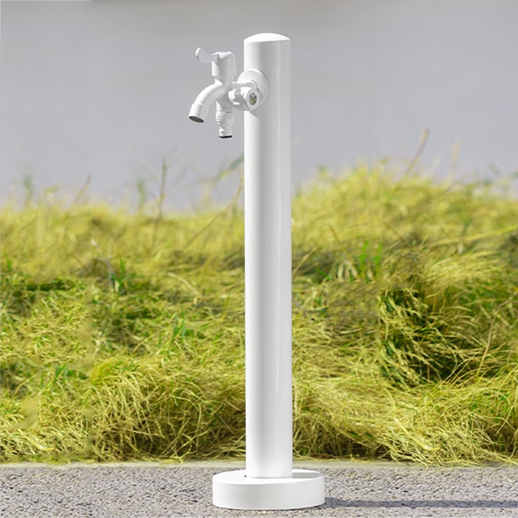 Genérico Dispensador de Agua de jardín Blanco, Resistente al Sol y a Las heladas, Fuente de jardín Exterior con grifos de Doble Boquilla, Columna de Agua de jardín con Tubo Interior de Acero inoxidab