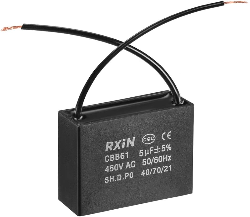 uxcell Ceiling Fan Capacitor CBB61 4uF 450V AC 2 Wires Metalized Polypropylene Film Capacitors 47x17.5x34.5mm for Water Pump Motor Generator