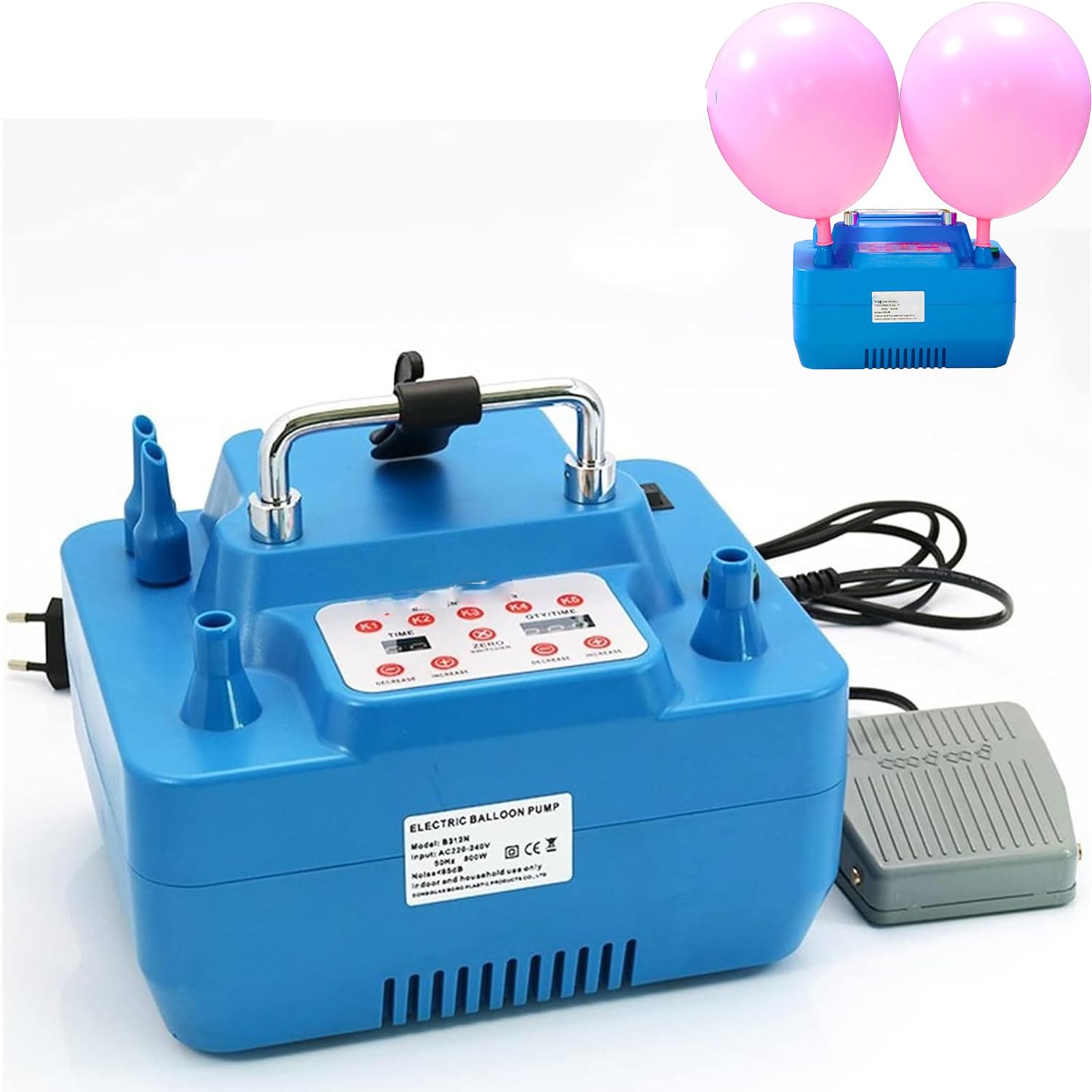 McbeAn Bomba Eléctrica para Globos, Bomba Sopladora para Inflar Globos con 2 Puertos De Inflado, Función De Sincronización Y Memoria, Diseño De Interruptor Táctil, para Fiestas, Bodas, Cumpleaños