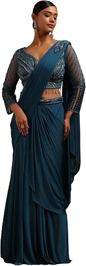Soch Womens Spandex Solid Ready To Wear Saree