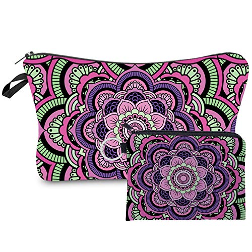 YUESI Makeup Bag for Women Cosmetic Pouch with Coin Purses,2PCS Set Travel Bags Cosmetic Brush Organizer(Mandala),C004