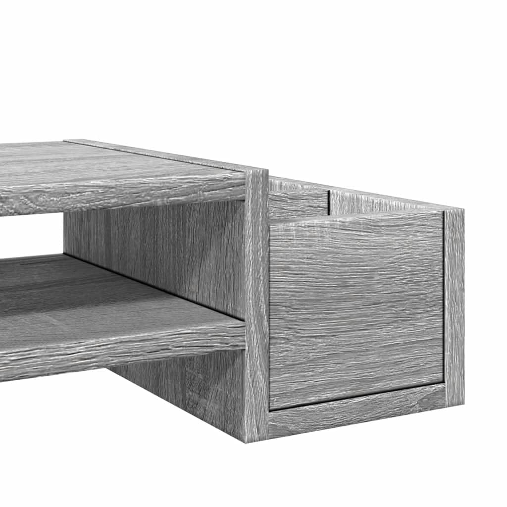Supporto per monitor con vano portaoggetti, grigio Sonoma, in legno, 100 x 27 x 15 cm, 4 scomparti, supporto da scrivania autoportante per home office, gaming, ufficio e altezza ergonomica