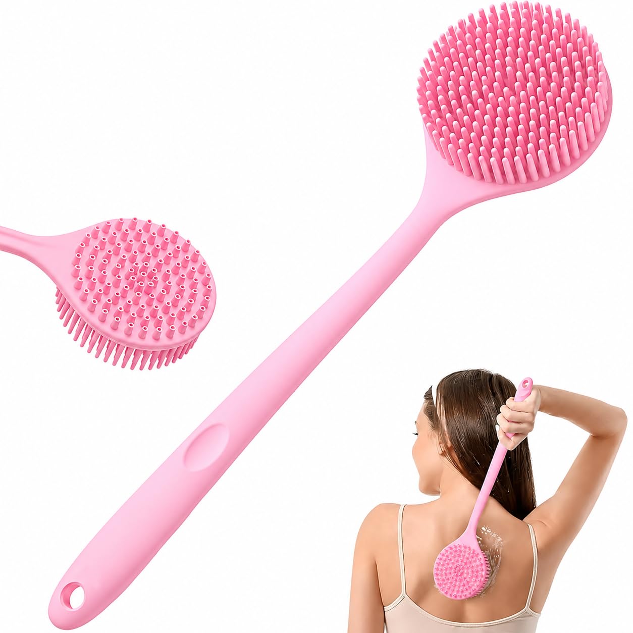 Soft Silicone Back Body Scrubber Shower Bath Brush with Long Handle, BPA-Free, Hypoallergenic, Eco-Friendly (1 Pc - Multicolor)-picture-16