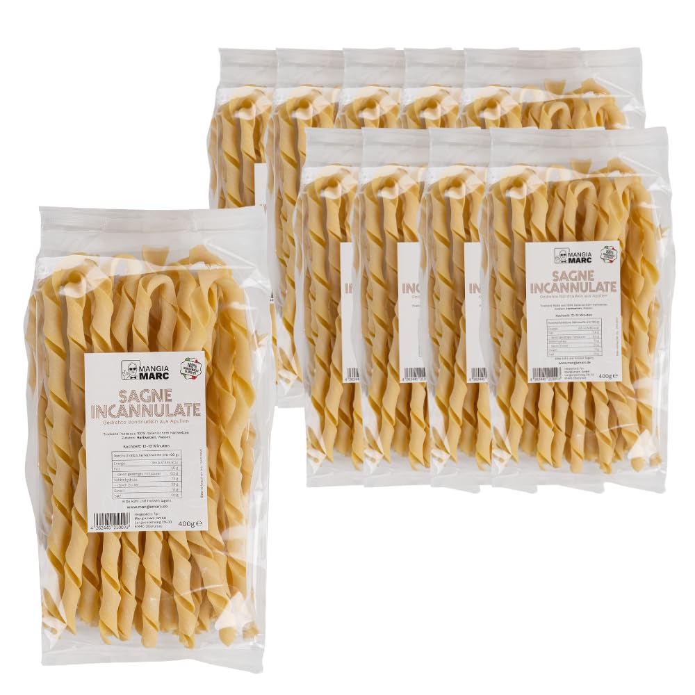 MangiaMarc Sagne Incannulate 10er Pack | handgemachte Bandnudeln | Italienische Pasta | 10x 400g | Gedrehte Nudeln