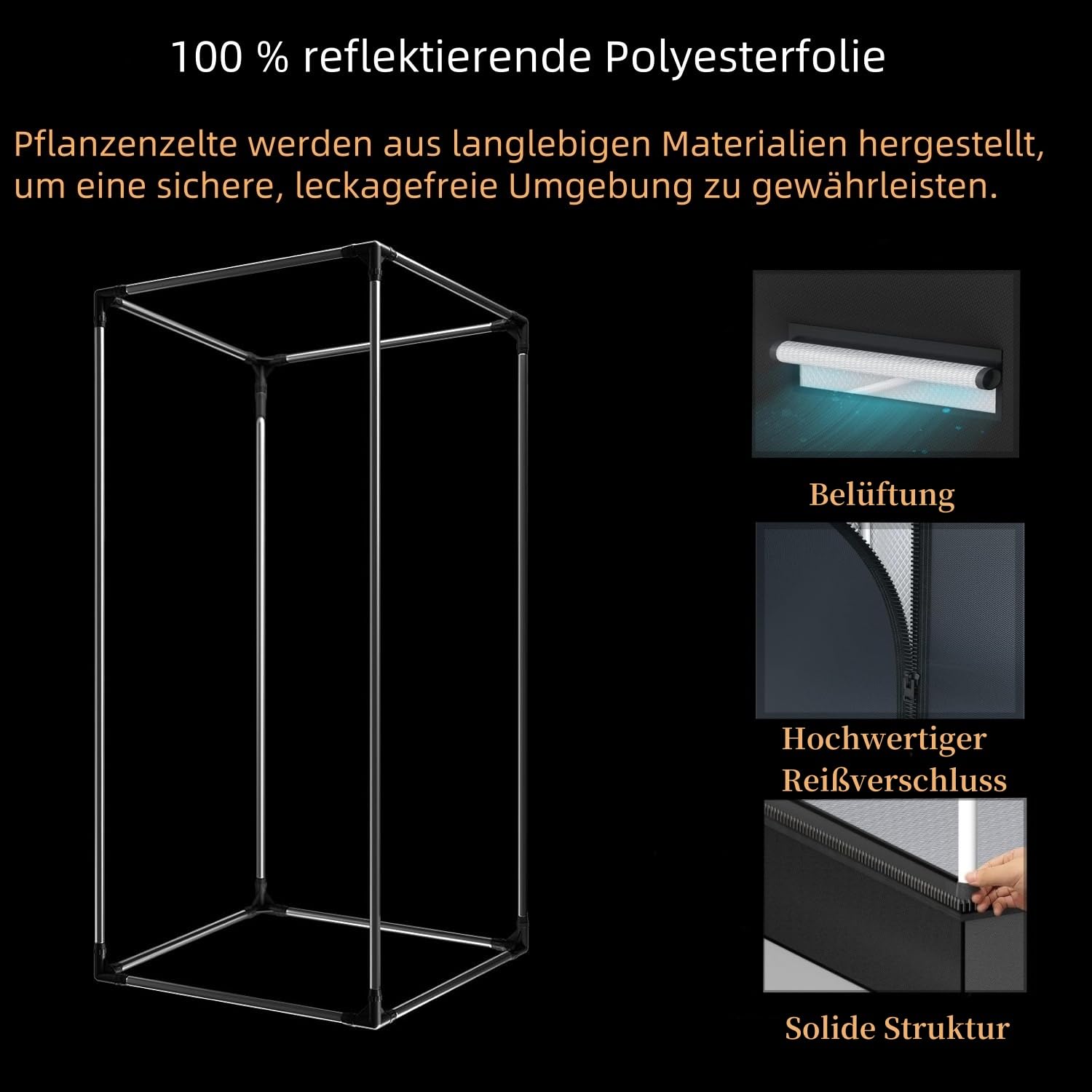 Growzelt 80x80x180 cm mit Wasserdichter Bodenwanne, Hochreflektierendem Mylar, Hydroponic System für 3~6 Pflanzen