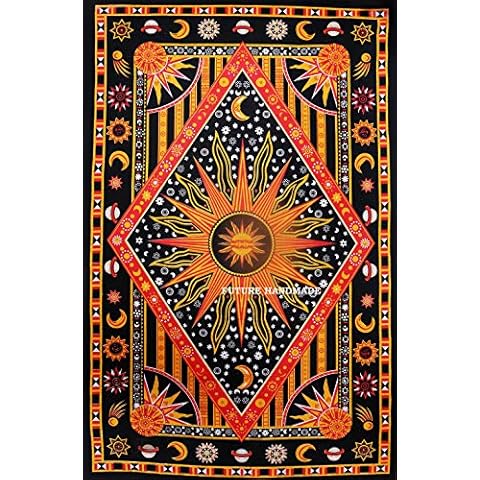 Future Handmade Twin Size Sun Moon Star Popular Tapestry Indian Galaxy Bed Sheet Wall Hanging Beach Blanket Hippies Tapestries Living Home Decor 100% Cotton Bedspread Cover