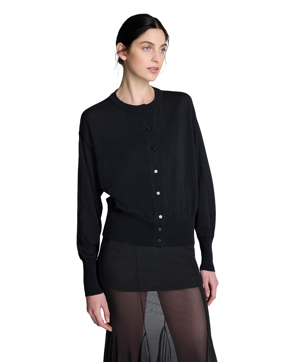 Kenneth Cole Womens Long Sleeve Semi Sheer Button Front Cardigan Sweater