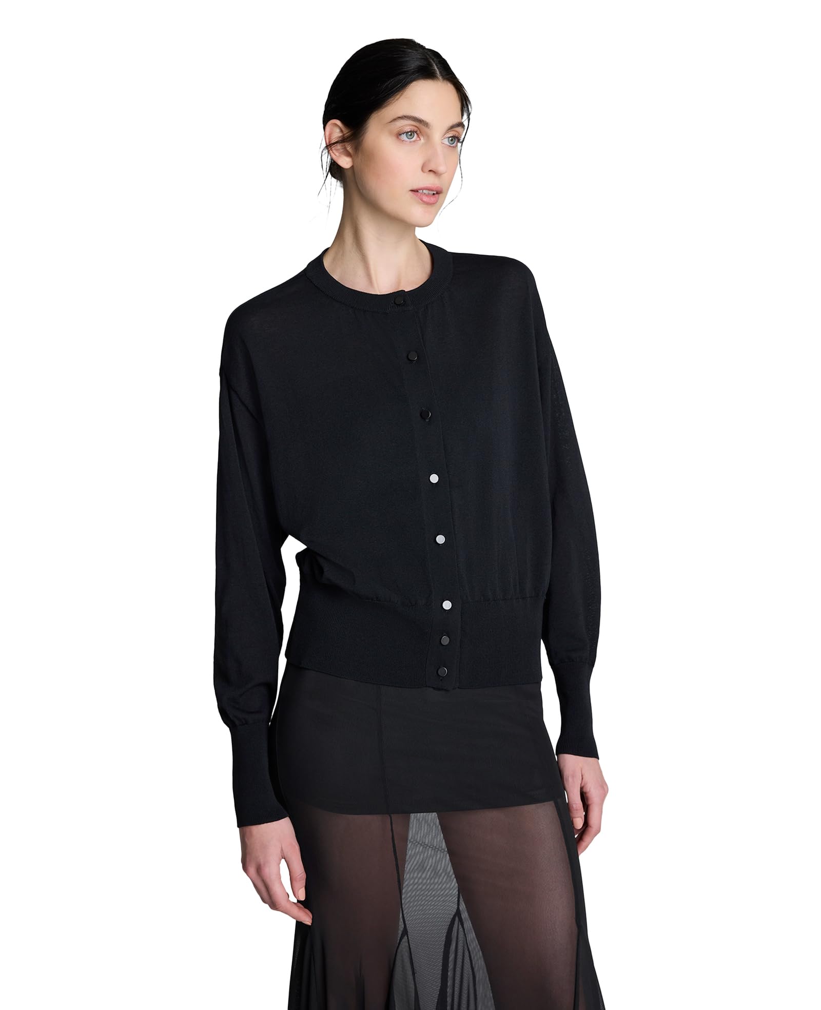 Kenneth Cole Womens Long Sleeve Semi Sheer Button Front Cardigan Sweater