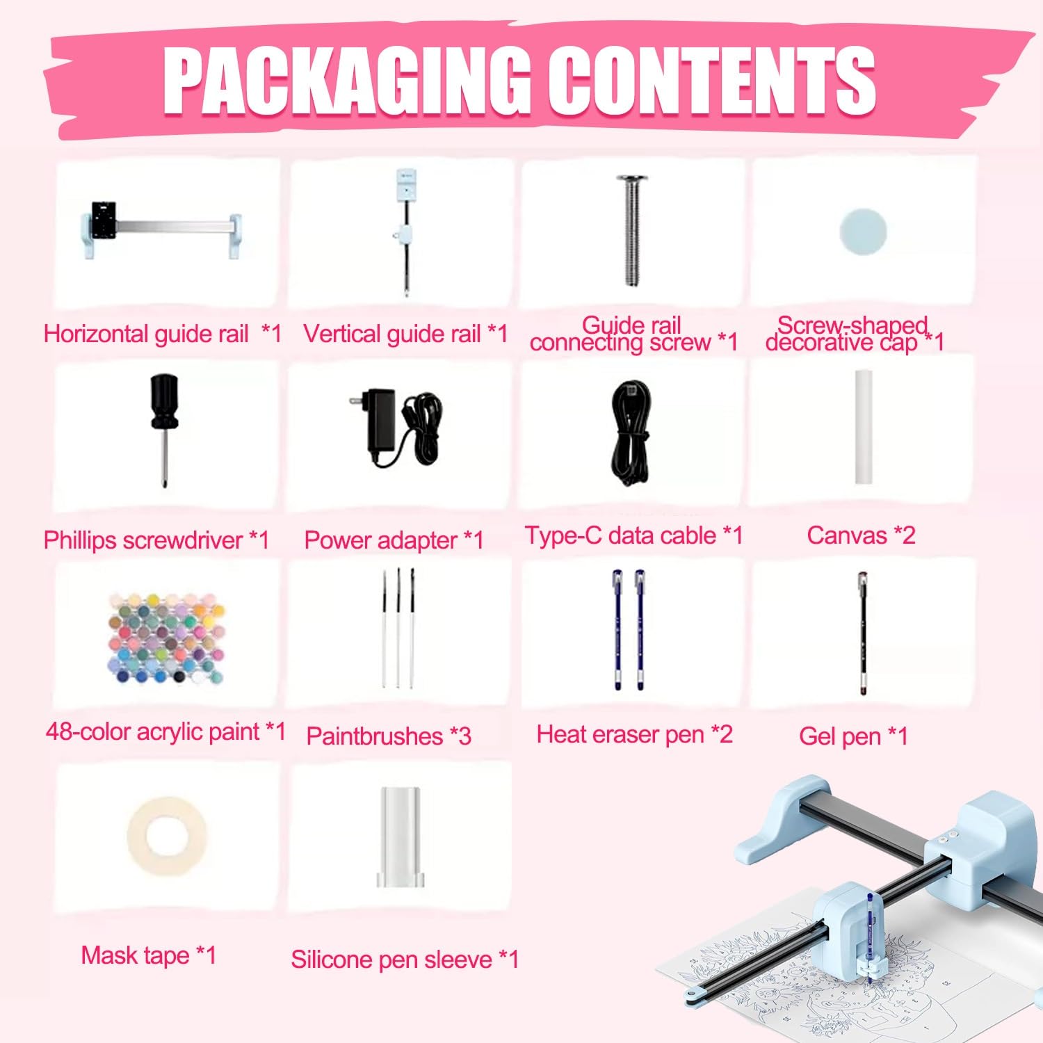 Kit de dibujo digital portátil, máquina de dibujo automático para pósteres | Máximo Tamaño A3, Más De 500 Estilos Artísticos, Compatible Con Mac/Windows/iOS/Android, Para Principiantes(White)