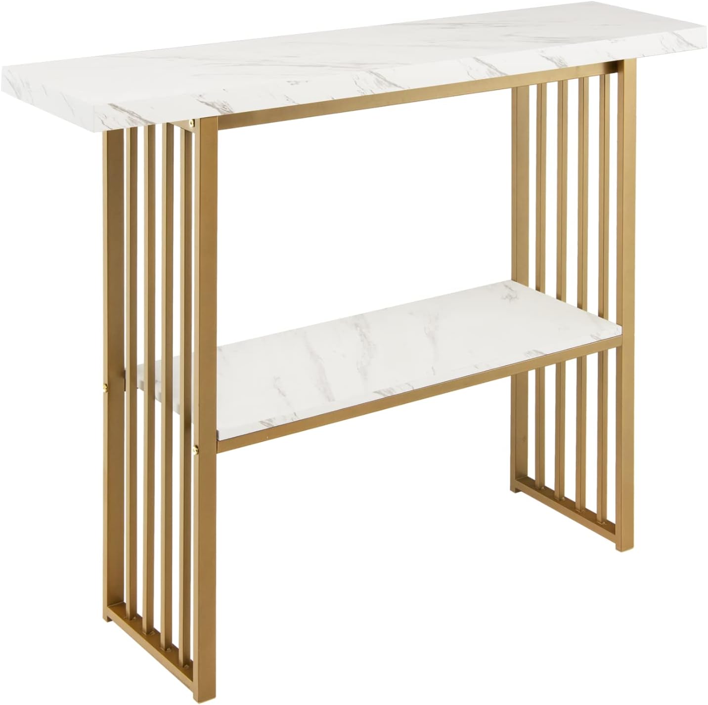 CASART Modern Console Table, Faux Marble Compact Accent Entryway Table, Steel Frame Foyer Tables for Hallway Living Room Office (White+Gold)