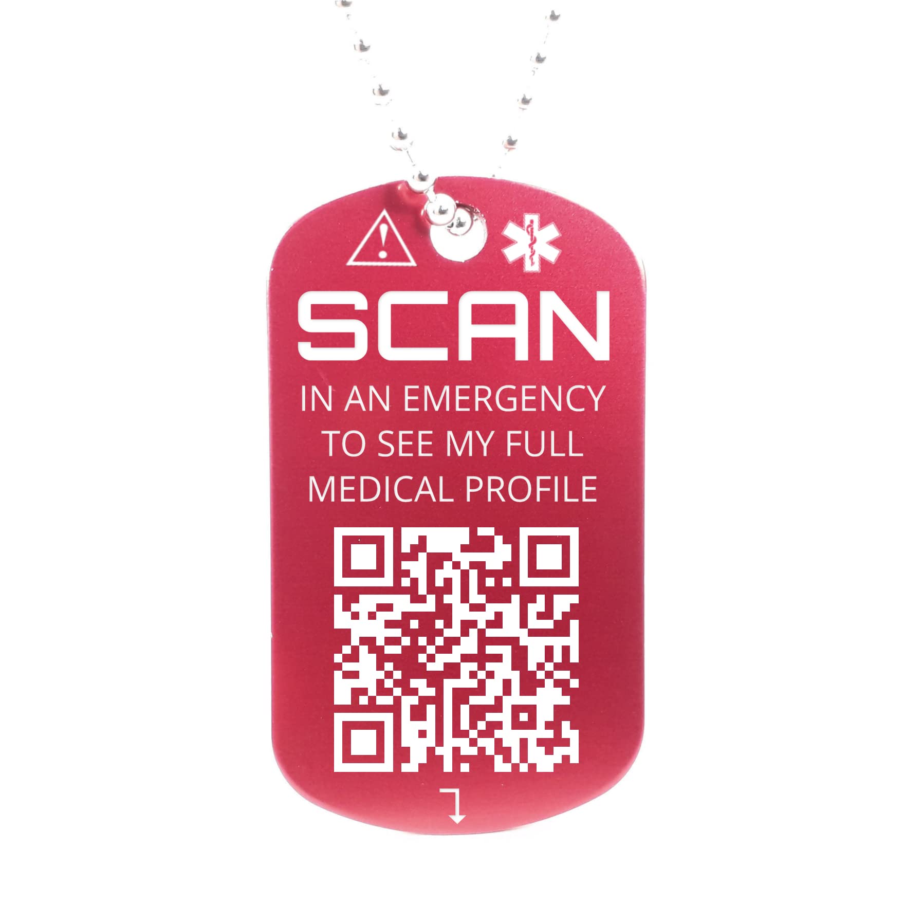 You ID MeMedical Necklace Tag with QR Code, Engraved Medical Alert Tag, Works Emergency ID and Phone Alert Service