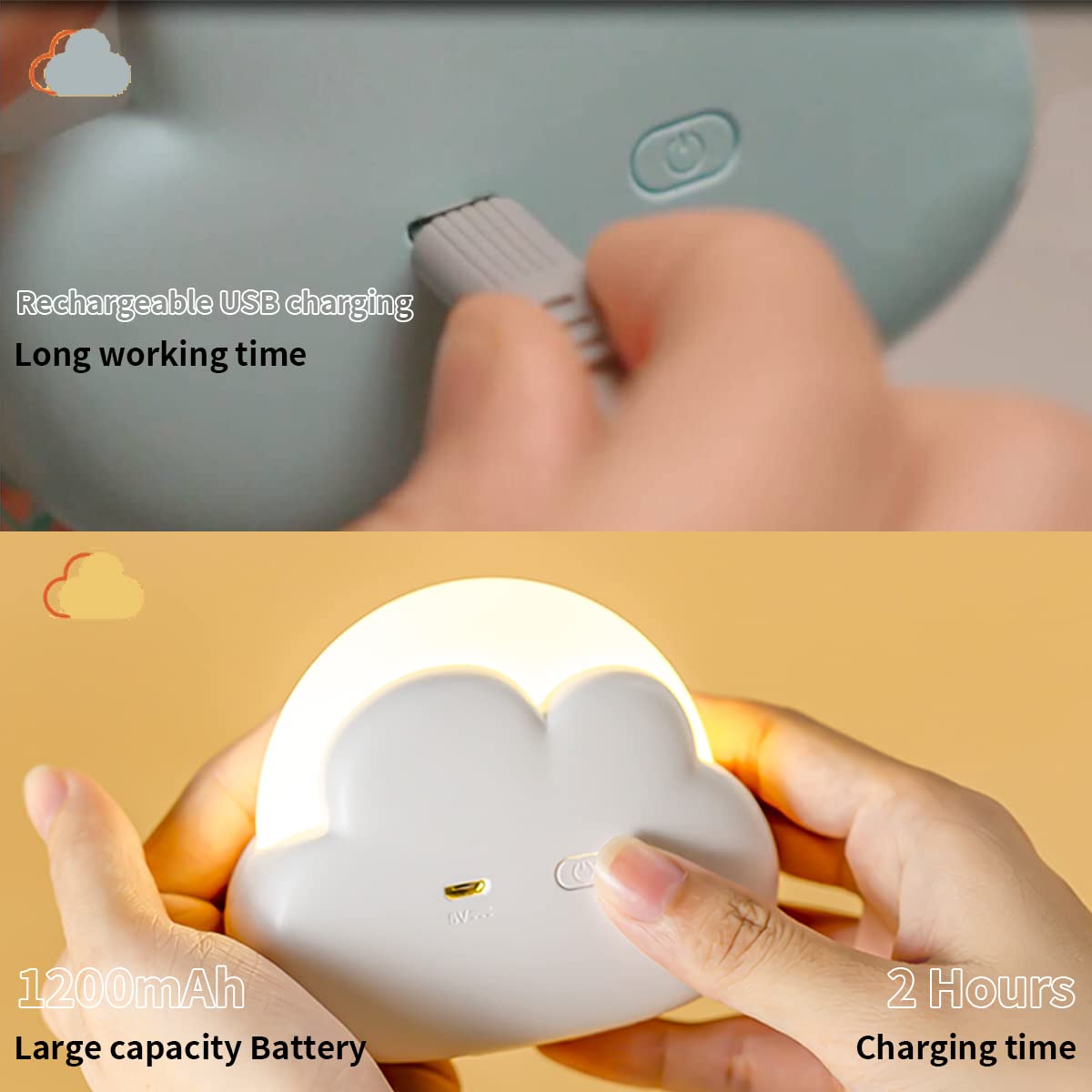 Veilleuse Enfant LED Rechargeable Portable, Petite Lampe Chambre Allaitement Bébé, Bebe Veilleuse de USB Chevet, Veilleuse Intensité Réglable, Cadeau Enfant Voyage Garçon Fille (Blanc) - 4