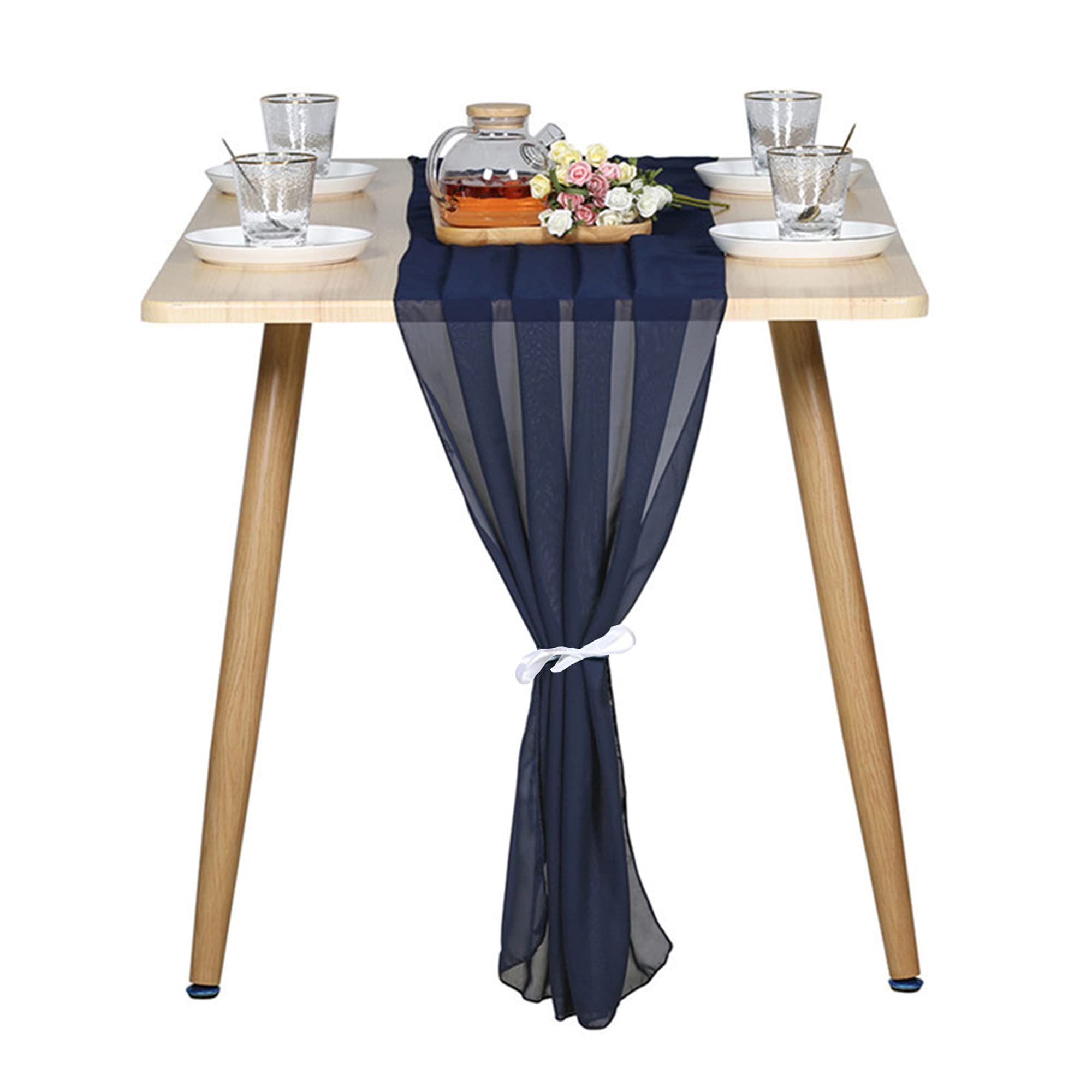 Runner da tavola in chiffon romantico tovaglia di nozze rettangolare tovagliette per feste di compleanno, cena, festa nuziale, decorazione romantico matrimonio, 5 pezzi, 70 x 300 cm, blu navy
