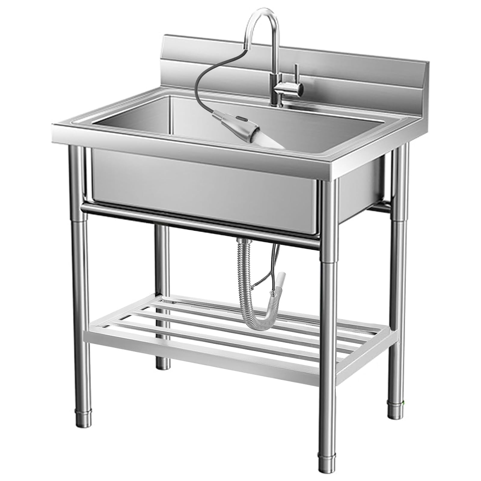 Stainless Steel Utility Sink, Freestanding Single Bowl with Faucet