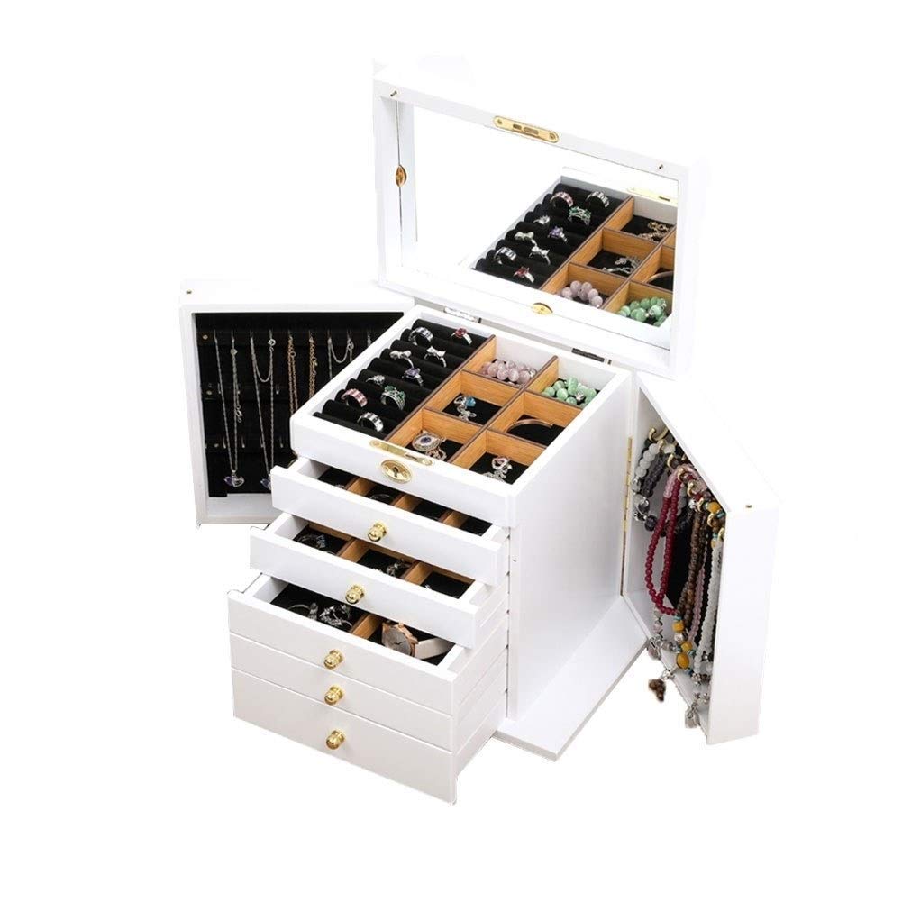 OZBMA Jewelry Storage Box for Women Jewellery Wooden Chest Six Layers of Large Capacity Desktop Necklace Ring Earrings New Year Presents