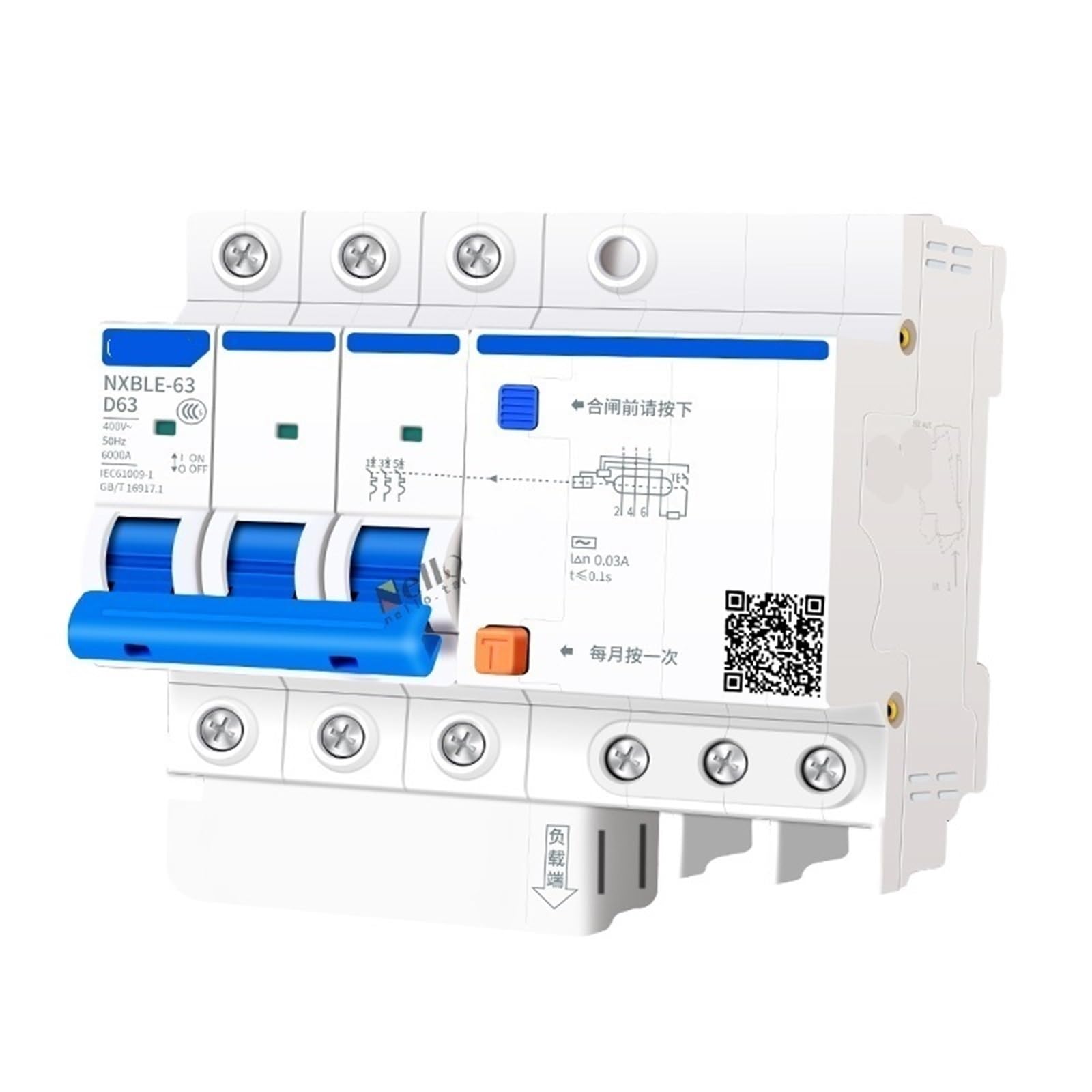 RCBO NXBLE-63 50A Type D 3P disjoncteur différentiel haute performance 6KA - 3