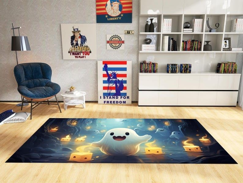 Ghost Rug,Kids Room Rug,Nursery Rug,Halloween Rug,Gift for Halloween,Area Rug,Halloween Home Decor,Funny Halloween,Personalize GiftKRT00018.3 (39”x78”)=100x200cm