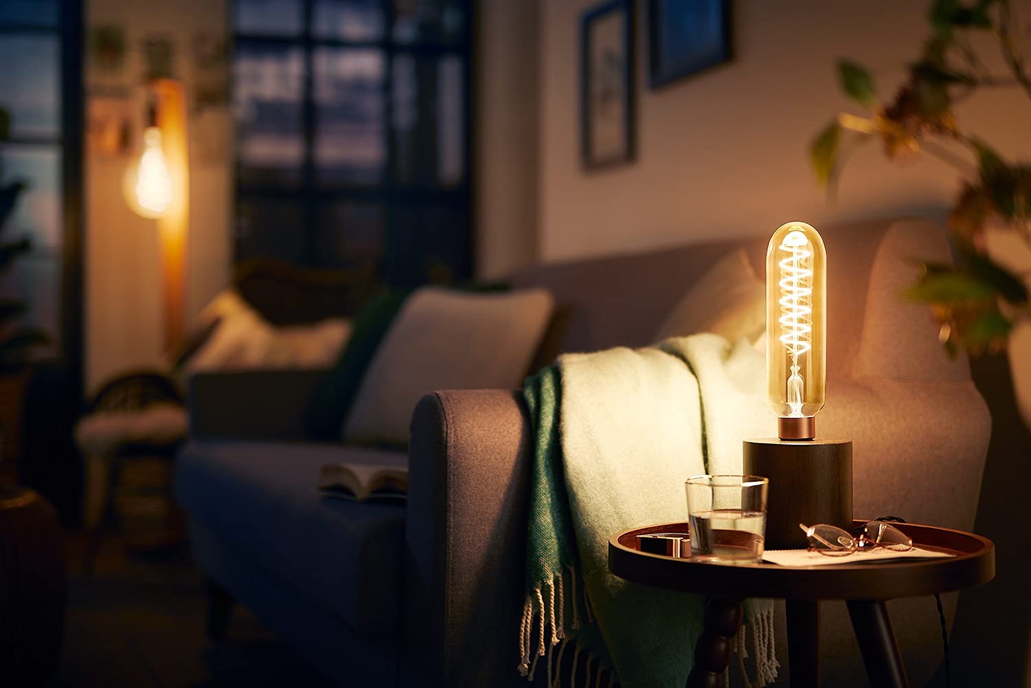 PHILIPS - Bombilla LED cristal 40W, E27, tubular gigante, efecto llama, luz blanca cálida, regulable