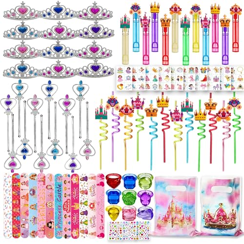 372PCS Princess Party Favors Set with Crowns Wands Straws & Goodie Bags