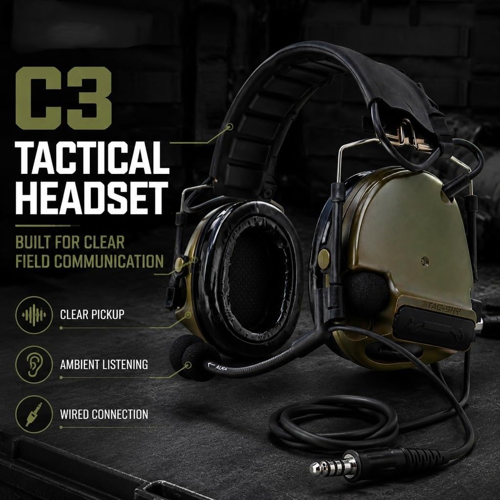 Auriculares Tácticos C3 con Reducción De Ruido, Comunicación Sonido Claro For Deportes Al Aire Libre, Entrenamiento Juegos