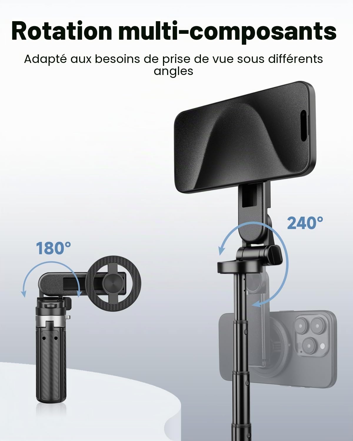 Victiv Magnétique Perche à Selfie, Ultra-Portable Mini Trépied Smartphone, Trépied Téléphone avec Télécommande & Anneau Magnétique pour iPhone 17/16/15/14 Pro Max Mag-Safe, Samsung, Huawei Android
