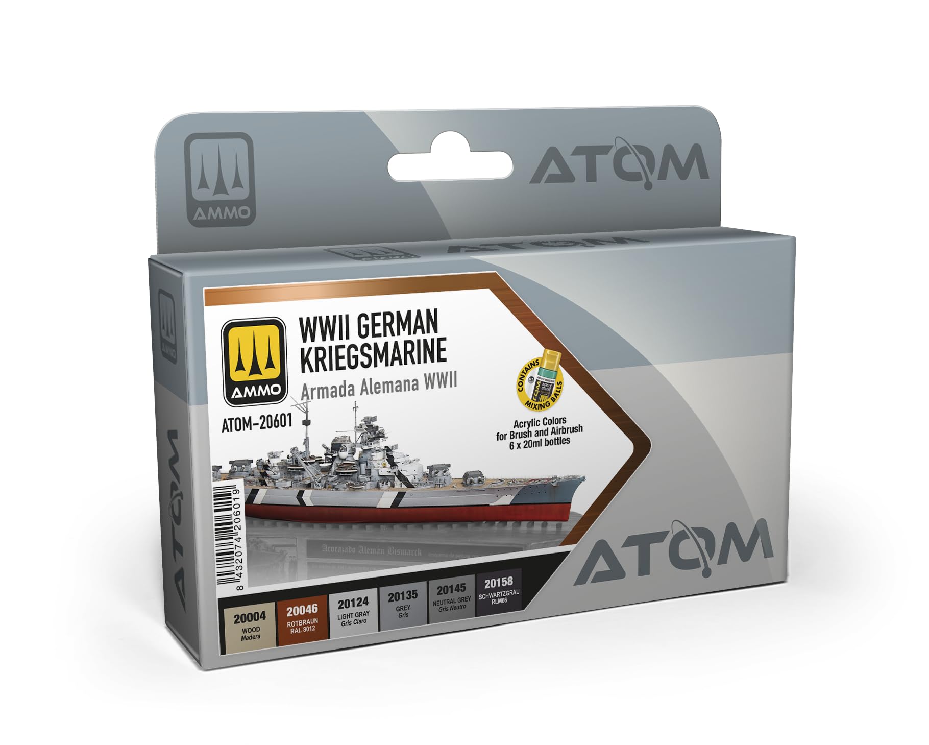 ATOM Set German KRIEGSMARINE WWII set 6 20ml Acrylic Paint Ammo Mig ATOM20601
